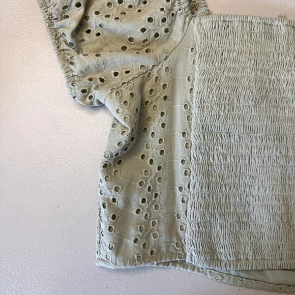 Hollister Peasant Eyelet Crop Top Green Women's Size Large - Picture 5 of 5